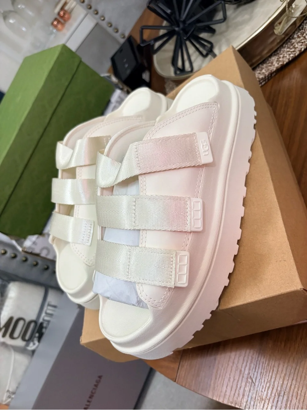 UGG Cream Triple-Strap Slide Sandals